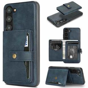 For Samsung Galaxy S23 5G Kalebol Button Ring Magnetic Card Bag Leather Phone Case(Blue)