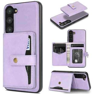 For Samsung Galaxy S23 5G Kalebol Magnetic Button Card Bag MagSafe Ring Leather Phone Case(Purple)