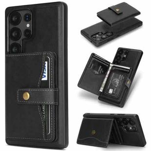 For Samsung Galaxy S22 Ultra 5G Kalebol Magnetic Button Card Bag MagSafe Ring Leather Phone Case(Black)