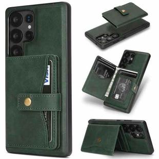 For Samsung Galaxy S22 Ultra 5G Kalebol Button Ring Magnetic Card Bag Leather Phone Case(Green)