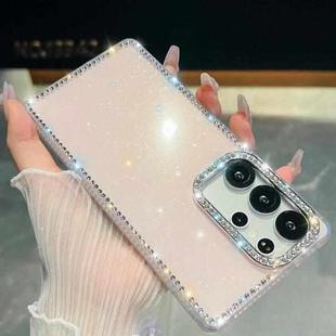 For Samsung Galaxy S23 Ultra 5G Rhinestone Glitter TPU 4-corners Anti-fall Phone Case(Light Pink)