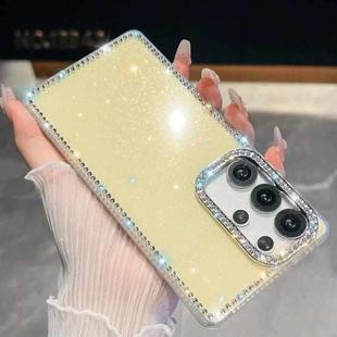 For Samsung Galaxy S23 Ultra 5G Rhinestone Glitter TPU 4-corners Anti-fall Phone Case(Light Yellow)
