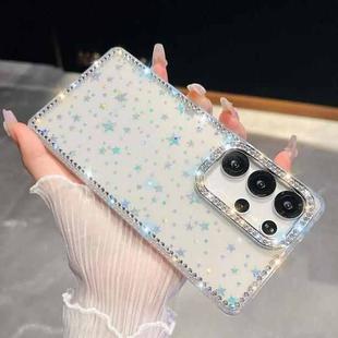 For Samsung Galaxy S23 Ultra 5G Rhinestone Glitter TPU 4-corners Anti-fall Phone Case(Transparent Stars)