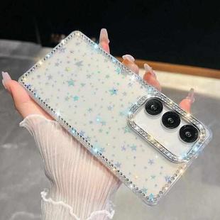 For Samsung Galaxy S24 FE 5G Rhinestone Glitter TPU 4-corners Anti-fall Phone Case(Transparent Stars)