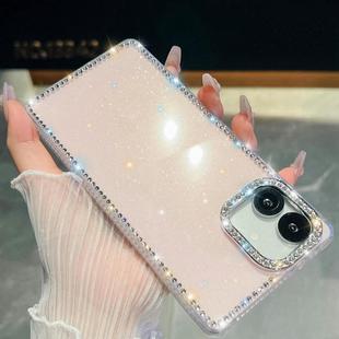 For Samsung Galaxy A07 5G Rhinestone Glitter TPU 4-corners Anti-fall Phone Case(Light Pink)