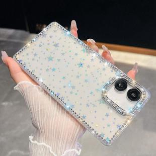 For Samsung Galaxy A07 5G Rhinestone Glitter TPU 4-corners Anti-fall Phone Case(Transparent Stars)