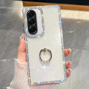 For Samsung Galaxy A56 5G Rhinestone Glitter TPU Ring Holder Anti-fall Phone Case(White)