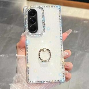 For Samsung Galaxy A56 5G Rhinestone Glitter TPU Ring Holder Anti-fall Phone Case(Transparent)