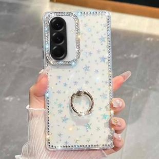 For Samsung Galaxy A26 5G Rhinestone Glitter TPU Ring Holder Anti-fall Phone Case(Transparent Stars)