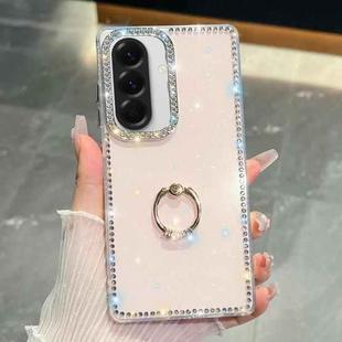 For Samsung Galaxy A36 5G Rhinestone Glitter TPU Ring Holder Anti-fall Phone Case(Light Pink)