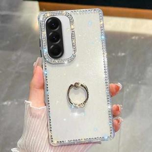 For Samsung Galaxy A36 5G Rhinestone Glitter TPU Ring Holder Anti-fall Phone Case(White)