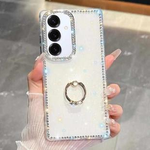 For Samsung Galaxy S25 5G Rhinestone Glitter TPU Ring Holder Anti-fall Phone Case(Transparent)