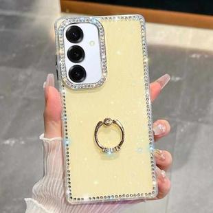 For Samsung Galaxy S25+ 5G Rhinestone Glitter TPU Ring Holder Anti-fall Phone Case(Light Yellow)