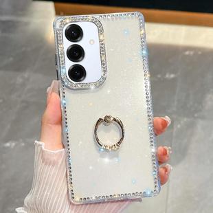 For Samsung Galaxy S25+ 5G Rhinestone Glitter TPU Ring Holder Anti-fall Phone Case(White)