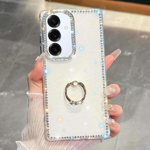 For Samsung Galaxy S25+ 5G Rhinestone Glitter TPU Ring Holder Anti-fall Phone Case(Transparent)