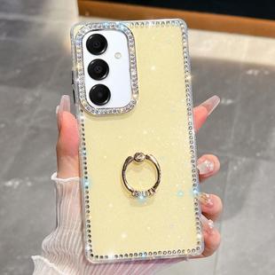 For Samsung Galaxy A16 5G Rhinestone Glitter TPU Ring Holder Anti-fall Phone Case(Light Yellow)