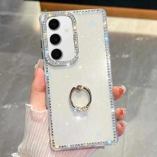 For Samsung Galaxy S24 FE 5G Rhinestone Glitter TPU Ring Holder Anti-fall Phone Case(White)