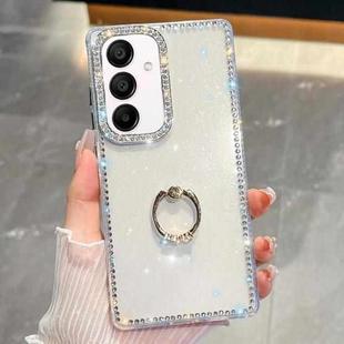 For Samsung Galaxy A15 5G Rhinestone Glitter TPU Ring Holder Anti-fall Phone Case(White)