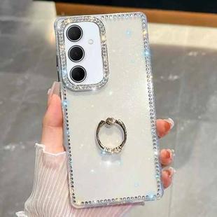 For Samsung Galaxy A55 5G Rhinestone Glitter TPU Ring Holder Anti-fall Phone Case(White)
