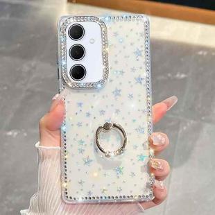 For Samsung Galaxy A55 5G Rhinestone Glitter TPU Ring Holder Anti-fall Phone Case(Transparent Stars)