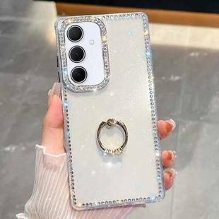 For Samsung Galaxy A35 5G Rhinestone Glitter TPU Ring Holder Anti-fall Phone Case(White)