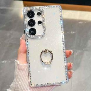For Samsung Galaxy S24 Ultra 5G Rhinestone Glitter TPU Ring Holder Anti-fall Phone Case(White)