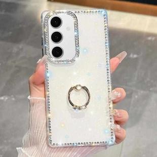 For Samsung Galaxy S24+ 5G Rhinestone Glitter TPU Ring Holder Anti-fall Phone Case(Transparent)