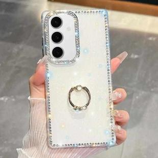 For Samsung Galaxy S24 5G Rhinestone Glitter TPU Ring Holder Anti-fall Phone Case(Transparent)