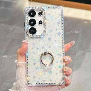 For Samsung Galaxy S23 Ultra 5G Rhinestone Glitter TPU Ring Holder Anti-fall Phone Case(Transparent Stars)