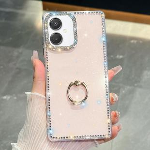 For Samsung Galaxy A07 5G Rhinestone Glitter TPU Ring Holder Anti-fall Phone Case(Light Pink)