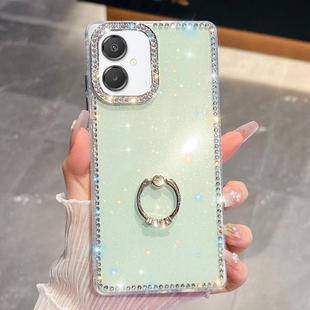 For Samsung Galaxy A07 5G Rhinestone Glitter TPU Ring Holder Anti-fall Phone Case(Light Green)