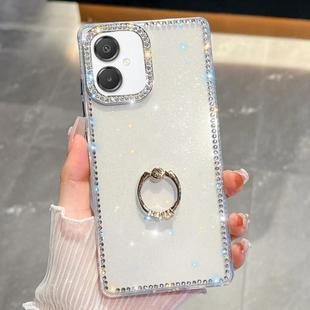 For Samsung Galaxy A07 5G Rhinestone Glitter TPU Ring Holder Anti-fall Phone Case(White)