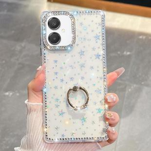 For Samsung Galaxy A07 5G Rhinestone Glitter TPU Ring Holder Anti-fall Phone Case(Transparent Stars)