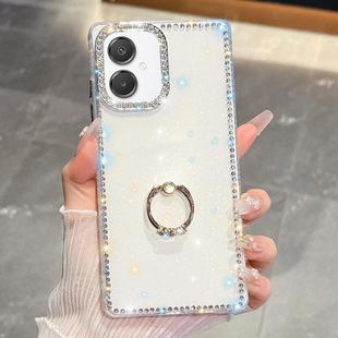 For Samsung Galaxy A07 5G Rhinestone Glitter TPU Ring Holder Anti-fall Phone Case(Transparent)