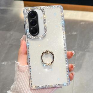 For Samsung Galaxy A17 5G Rhinestone Glitter TPU Ring Holder Anti-fall Phone Case(White)