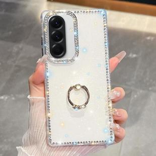For Samsung Galaxy A17 5G Rhinestone Glitter TPU Ring Holder Anti-fall Phone Case(Transparent)