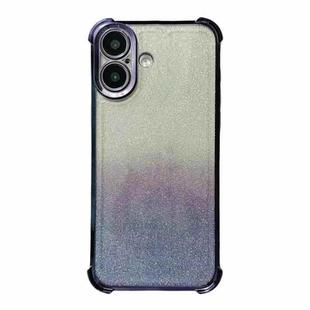 For iPhone 16 Electrpolated Glitter Four-corner Shockproof Space TPU Phone Case(Gradient Purple)