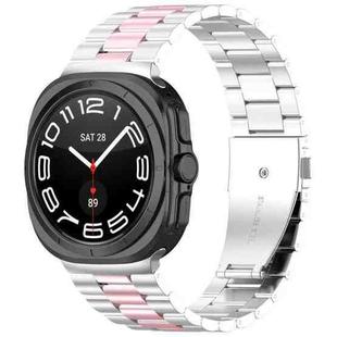 For Samsung Galaxy Watch 8 40 / 44mm Three Beads Stainless Steel Watch Band with Removal Tool(Silver Pink)