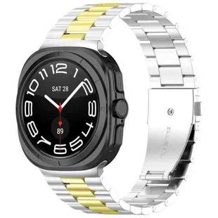 For Samsung Galaxy Watch 8 40 / 44mm Three Beads Stainless Steel Watch Band with Removal Tool(Silver Gold)