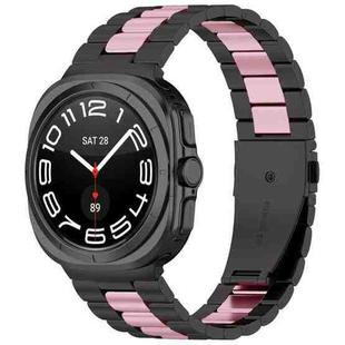 For Samsung Galaxy Watch 8 40 / 44mm Three Beads Stainless Steel Watch Band with Removal Tool(Black Pink)