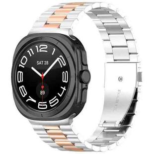 For Samsung Galaxy Watch 8 40 / 44mm Three Beads Stainless Steel Watch Band with Removal Tool(Silver Rose)