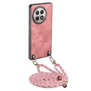 For OnePlus 13R 5G Vintage Leather PC Back Cover Phone Case with Crossbody Strap(Pink)