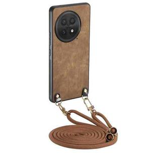 For OnePlus 13 Vintage Leather PC Back Cover Phone Case with Crossbody Strap(Brown)