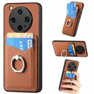 For OPPO Find X8 Ultra Carbon Fiber Card Wallet Ring Phone Case(Brown)