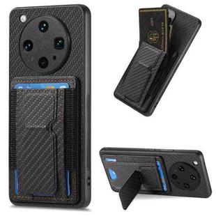 For OPPO Find X8 Ultra Carbon Fiber Fold Stand Elastic Card Bag Phone Case(Black)