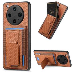 For OPPO Find X8 Ultra Carbon Fiber Fold Stand Elastic Card Bag Phone Case(Brown)