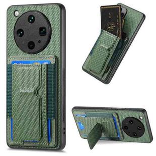 For OPPO Find X8 Ultra Carbon Fiber Fold Stand Elastic Card Bag Phone Case(Green)