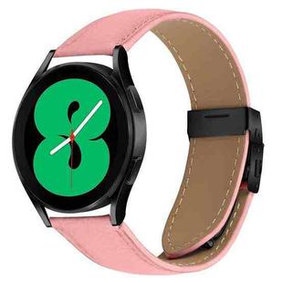 20mm Lychee Texture Black Turtle Back Buckle Leather Watch Band(Pink)