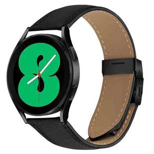 20mm Lychee Texture Black Turtle Back Buckle Leather Watch Band(Black)