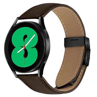 20mm Lychee Texture Black Turtle Back Buckle Leather Watch Band(Coffee Color)